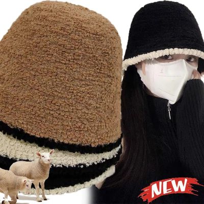 หมวกไหมพรมหมวกปีกรอบสำหรับผู้หญิงเนื้อหนาเพื่อความอบอุ่นในฤดูหนาวหมวกขนสัตว์ผ้าฟลีซแกะหมวกแก๊ป Panama ชาวประมงหมวกหมวกบีนนี่รูปหัวกะโหลกนุ่ม