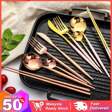 6Pcs Luxury Cutlery Set Stainless Steel Steak Knife Spoon Fork Flatware Set  Party Banquet BBQ Steak Knife Kitchen Tableware Set