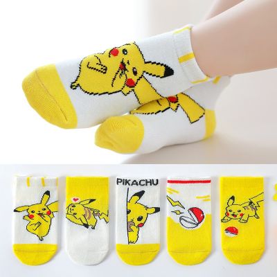 5 Pairs Sports Cartoon Childrens Socks Baby Boy Pokemon Pikachu Socks Kawaii Child Warm and Soft Gift Kids Girls Clothing