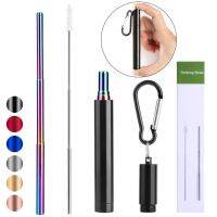 ✖◈ Stainless Steel Portable Drinking Straw Collapsible Reusable Telescopic Rainbow Straw with Case and Brush