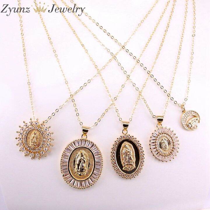 5pcs-gold-color-jesus-mary-of-virgin-design-pendant-necklace