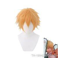 AEOZAD Homem motosserra เดนจิ Wig Fantasia Cosplay Dourado Curto Resistente ao calor Cabelo sintético ฮาโลวีน