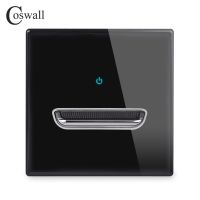 Coswall 1/2/3/4 Gang 1/2 Way Toggle On/Off Passage Wall Light Switch Switched Stair Switch With Blue Backlight Glass Panel Black Shoes Accessories