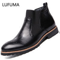 Men Chelsea Boots Slip-on Waterproof Ankle Boots Men Brogue Fashion Boots Microfiber Leather shoes Big Size 46 Zapatos Hombre