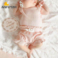 ANFUTON ชุดในฤดูร้อนสำหรับเด็กทารก Baju Bayi Perempuan สำหรับเด็กแรกเกิดชุดรอมเปอร์แขนลอย + กางเกงขาสั้นมีระบาย + ที่คาดผมสำหรับเด็กผู้ชายชุดซี่โครงถัก