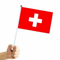 10 ชิ้น/ล็อต Swiss Flags สวิตเซอร์แลนด์ 14x21 ซม. ธงโพลีเอสเตอร์ 30 ซม. ความยาวเสาธงพลาสติก Hand Flags สำหรับกีฬาฉลอง Parade-yrumrudang