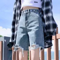 Ripped Denim Shorts Womens Summer Spring Clothes 2021 New Loose High Waist And Thin A-Line Five-Point Trousers Trendy Ins