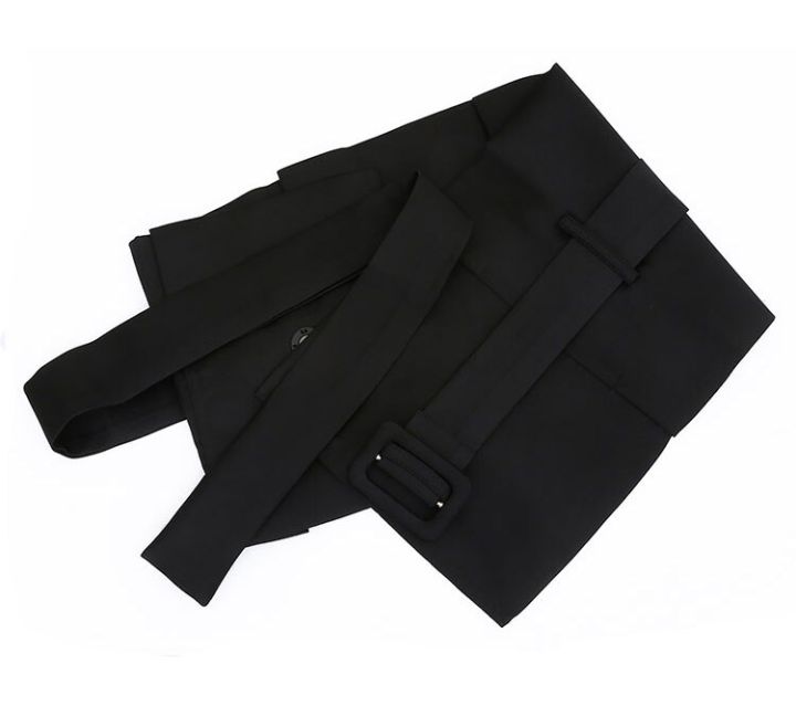 เข็มกลัดติดผ้าสูทสำหรับผู้หญิงเสื้อสายรัดทรงกว้างสีดำชุดเดรสมีสายรัดเอวสไตล์วินเทจขนาดใหญ่เข็มขัดเอว