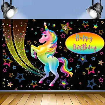 Rainbow Unicorn Backdrop Happy Birthday Party Decorations Banner for Girls  5x3ft