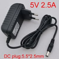 【Chat-support】 EuroZone mall 1PCSAC 100V-240V ตัวแปลงไฟ DC 5V 2500mA 12.5W ปลั๊กแหล่งจ่ายไฟ EU DC 5.5มม. X 2.1-2.5มม.