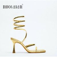 【YF】✐✜✵  Sandals Ankle Stiletto Heels Female Slides Narrow Band Ladies Shoes Toe 2023