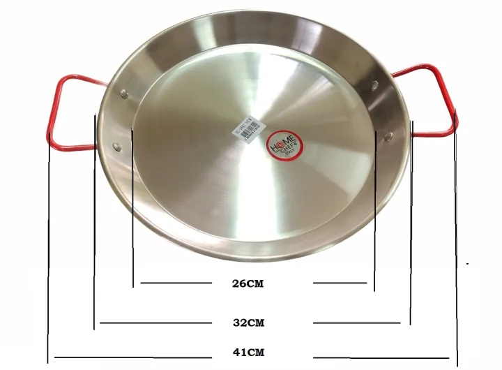 30cm Paella Pan Stainless Steel with Red Handle (NOT FOR INDUCTION USE