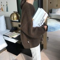 Colorfaith New 2021 Autumn Winter Women Sweater Pullovers Fake Mink Cashmere Oversize Vintage Knitwears Wild Lady Tops SW1207JX