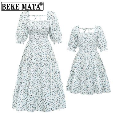 BEKE MATA 2022 Spring Floral Print Half Sleeve Family Mom And Daughter Dress Family Look Mother Teen Daughter Matching Clothes