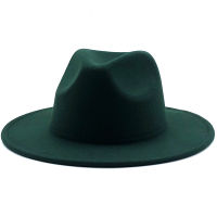 Simple Outer Dark green Inner red Wool Felt Jazz Fedora Hats with Thin Belt Buckle Men Women Wide Brim Panama Trilby Cap 56-60CM