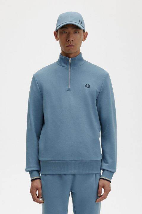 Fred Perry M3574 Half Zip Sweatshirt (Ash Blue) | Lazada Singapore