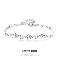 LIGHT &amp; Z ญี่ปุ่นและเกาหลียอดนิยมหวานอารมณ์ four-leaf clover ดอกไม้หมุน zircon สร้อยข้อมือผู้หญิง 925 เงินชุบประณีตของขวัญ