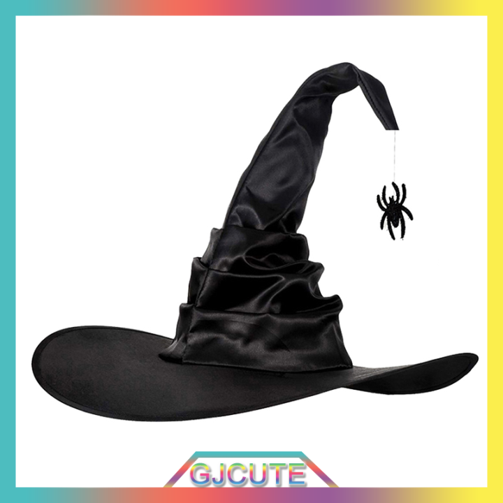 gjcute-unisex-halloween-angled-หมวกแม่มดสีดำพับพ่อมดหมวกผู้ชายผู้หญิงปาร์ตี้