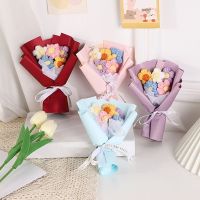 PDG Colorful Home Decor Wedding Gift for Lovers Hand-knitted Crochet Flowers Artificial Flower Bouquets Hand Woven Flower