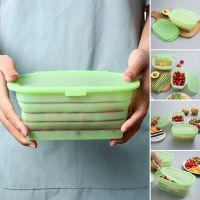 hot【cw】 1pcs Folding Camping Salad Bowl with Lid Bento Collapsible Silicone Food