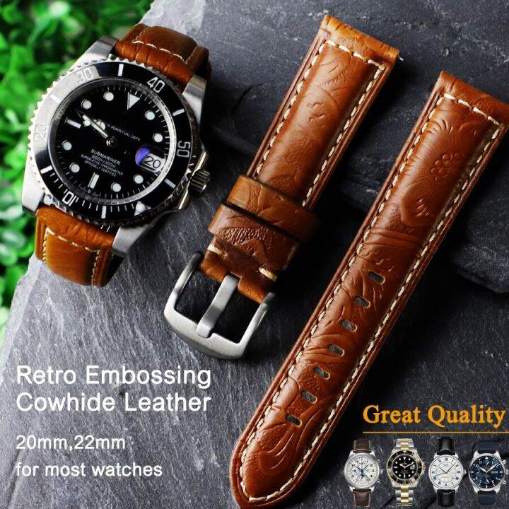 20mm 22mm Quick Release Pins Retro Leather Watch Band Vintage Embossing ...