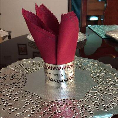 50pcs Filigree napkin ring laser cut metallic silver wedding table centerpieces China post Free shipping