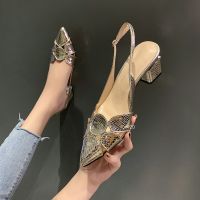 【CW】 2022 Shoes Sandals Fashion Leather 3cm Heels Pointe Toe Gold Female Wedding Bridal