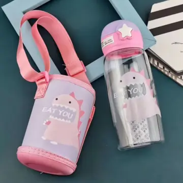 Kids Water Bottle With Straw,portable Cartoon Baby Sippy Cup With Lanyard  (400ml-rose Red)