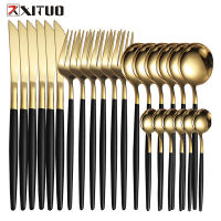 XITUO 24ชิ้นหรูชุดอาหารเย็นครัวสแตนเลสสเต็กมีดส้อมช้อนกาแฟ Flatware ชุดเครื่องล้างจานปลอดภัยมีด