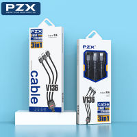 สายชาร์จ 3in1 PZX-V136 สายถักแข็งแรง 3.1A สายยาว1200mm for Type-C Micro USB iP to USB Charger Data Cable 1.2M