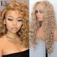 【jw】✾∋ Voguebeauty Honey Blonde Synthetic Front Side Part Curly Wigs Resistant Hairline