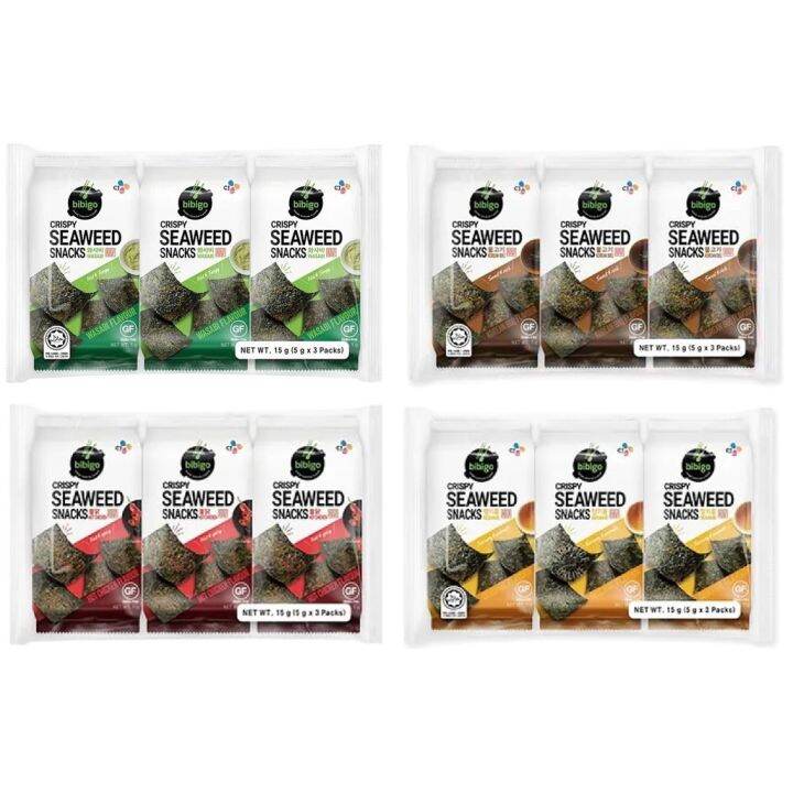 CJ BIBIGO CRISPY SEAWEED SNACK 5gx3 ( SESAME / HOT CHICKEN / WASABI ...