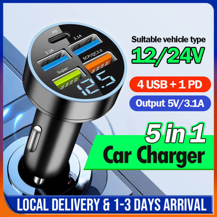 USB Car Charger Socket with Cable Waterproof Fast Charge Power Outlet