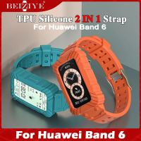 2 in 1 TPU Silicone Strap For Huawei Band 6 สาย Strap wristbands สายนาฬิหา huawei band 6 smart band Integral Band with Case สายนาฬิกาข้อมือFor Huawei Honor band 6 สาย Strap Screen Protector Accessories