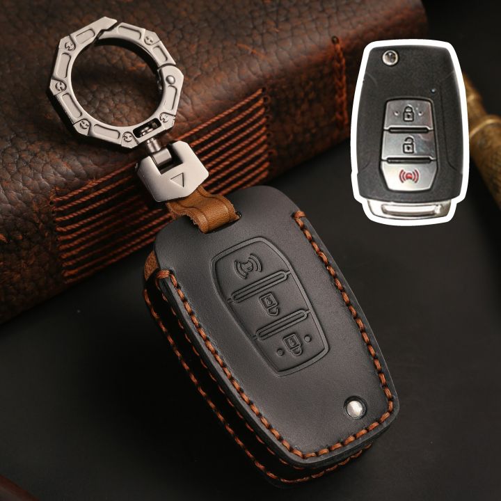 3 Bottons Leather Car Key Case Cover For Ssangyong Kyron 2 Sanka Actyon Korando Tivoli Protector Keyless Bag Accessories