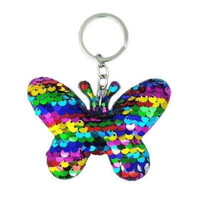 Colorful Sequin Butterfly Shape Keychain Cute Insect Silver Key Rings For Women Fashion Bag Clothing Charm Ornament Party Key Chains