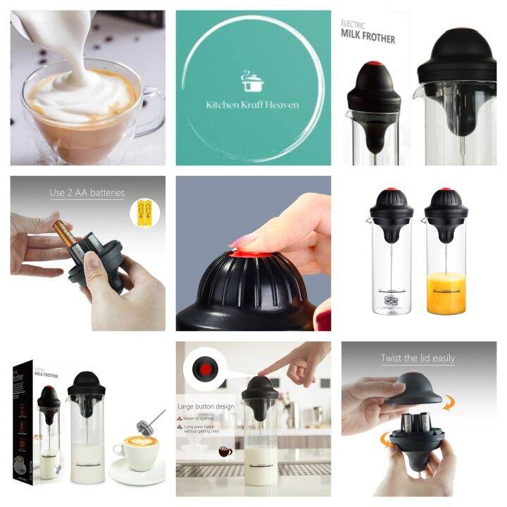 Milk Frother Glass Coffee Portable Handheld with Jug Stainless Steel