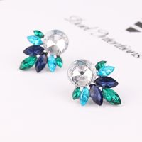 【YP】 LUBOV Big Round Rhinestone Inlaid Color Metal Stud Earrings 13 Colors Leaves Piercing Jewelry