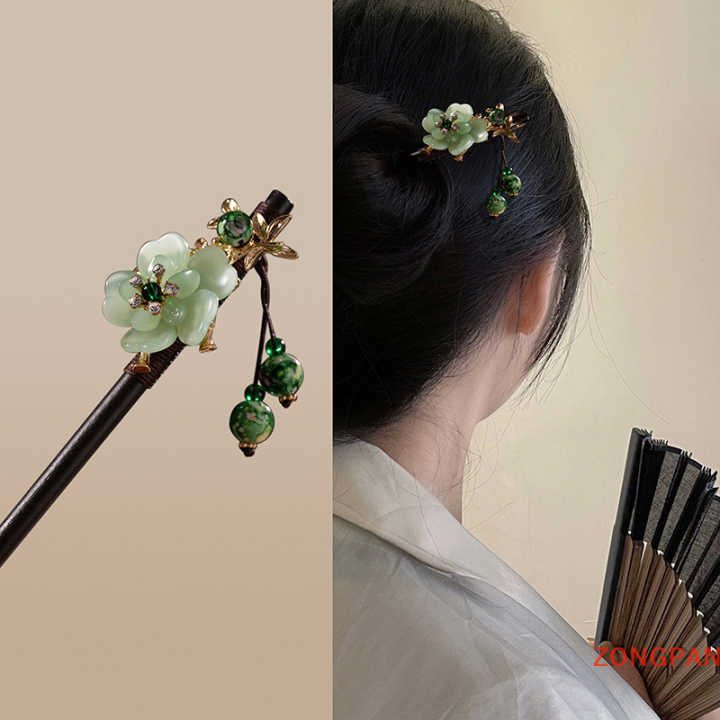 zongpan-ปิ่นปักผมพู่ไม้มะเกลือปิ่นปักผมสไตล์โบราณเครื่องประดับผมแพนดอกไม้เครื่องประดับผมเครื่องประดับผม