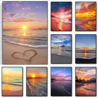 Ocean Beach Sky Sunrise Sunset ภาพวาดผ้าใบโปสเตอร์และพิมพ์-Seaside Landscape Wall Art รูปภาพสำหรับห้องนั่งเล่นตกแต่งบ้าน