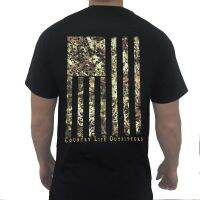 สนับสนุน Ad - Country Life Outfitters Camo American Flag สีดำบุรุษแขนสั้นเสื้อยืด