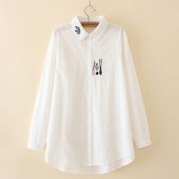 【มีไซส์ใหญ่】Plus Size Womens Long Sleeved Foral Embroidery Blouses Ladies Office-wear Vintage White Yellow Female Tops