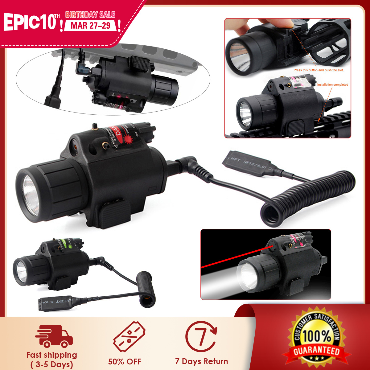 Green Hunting Shotgun Flashlight Red Dot Laser Sight LED Torch Mount+switch+USB 