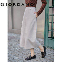 Giordano ผู้หญิง ลายทแยงหนาตรงกลางกระโปรงผ่าด้านข้าง Free Shipping 18462905