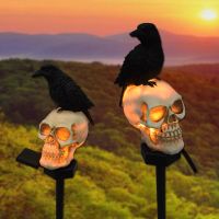 New solar lamp resin courtyard decoration Halloween crow outdoor waterproof garden plug-in landscape lamp decorative column