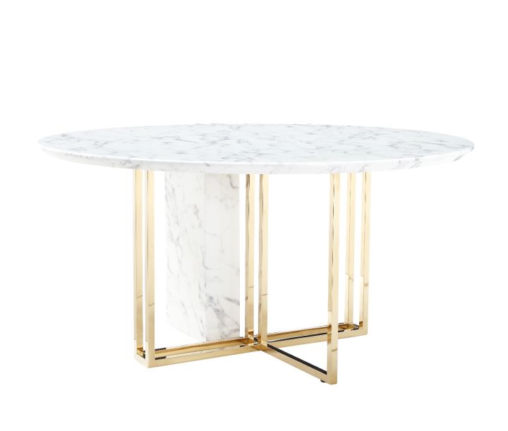 modernform โต๊ะอาหาร รุ่น WINFORD ขาสแตนเลส TITANIUM GOLD TOP หินอ่อนสีขาว JASS