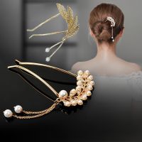 New girls sweet temperament pearl pendant hairpin U-shaped Diamond Pendant hairpin simple dish hair artifact