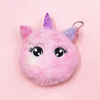 Clutch Organizer Wallet Pouch Circle Cute Fur Embroidered Earphone Plush Cartoon Purse