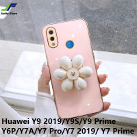 เคสโทรศัพท์ภาพดอกไม้แฟชั่น JieFie สำหรับ Huawei Y9 2019 / Y9S/Y9นายก/Y7A/Y6P / Y7 Pro / Y7 2019/Y7ชุบโครเมี่ยมสุดหรูฝาครอบโทรศัพท์ TPU นิ่ม + ขาตั้ง