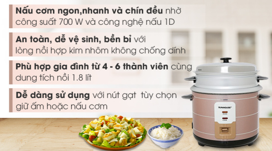 Nồi cơm điện sunhouse 1.8 lít shd8125 và shd8135 hàng chính hãng 100% - ảnh sản phẩm 1